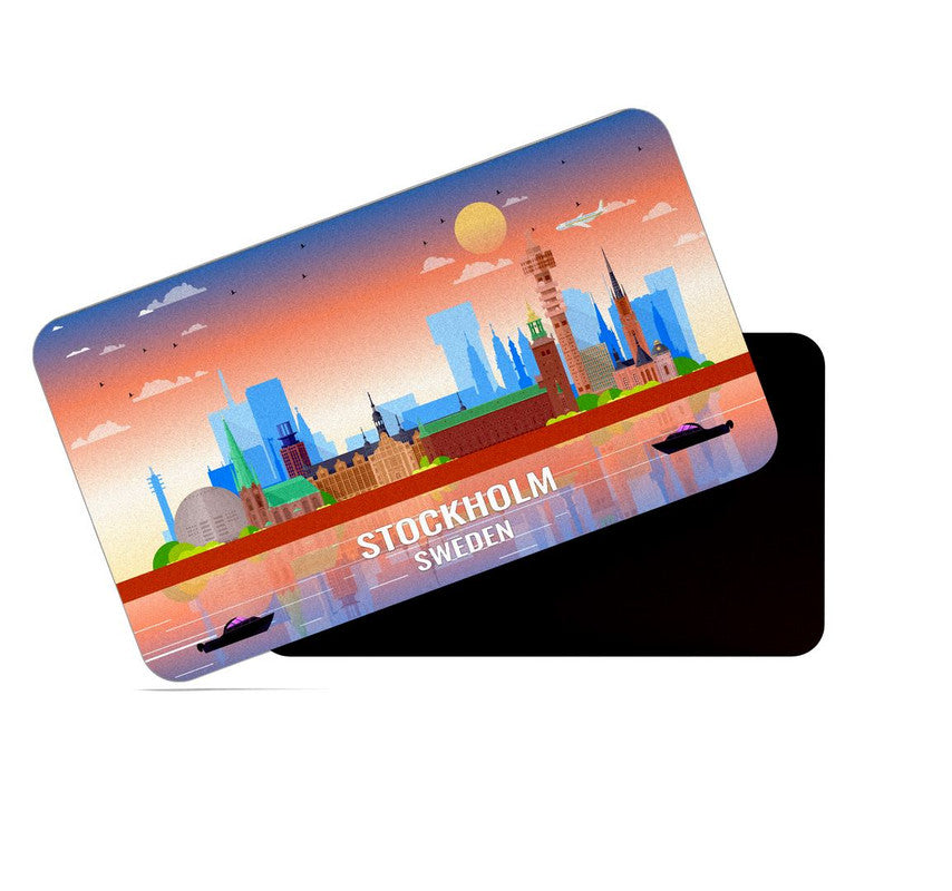 dhcrafts Rectangular Rubber Fridge Magnet / Magnetic Card Multicolor Sweden Stockholm Design Pack of 1 (8.6cm x 5.4cm)
